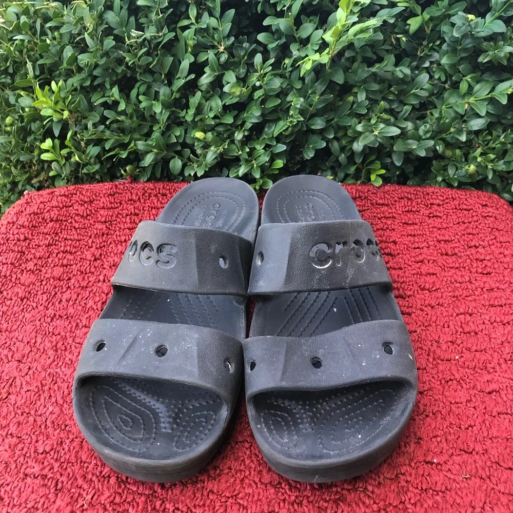 Crocs Baya Platform Classic Two-Strap Iconic Comfort Black Sandals Size W8